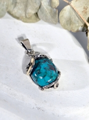 Серебряный кулон Yaffo с бирюзой, фианитами и золотом